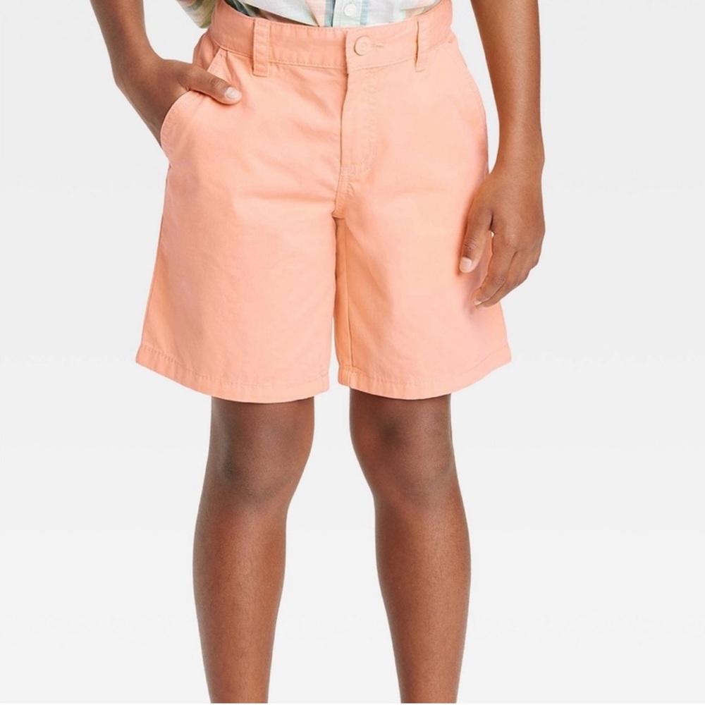 Brand New Cat & Jack Flat Front At the Knee Shorts Size S (6-7) Corally-Orange